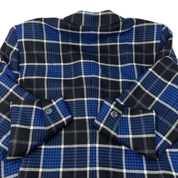 Y2K Rena Rowan Wool Tartan Plaid Button Blazer Size 18W Blue Black Shoulder Pads - Picture 14 of 16